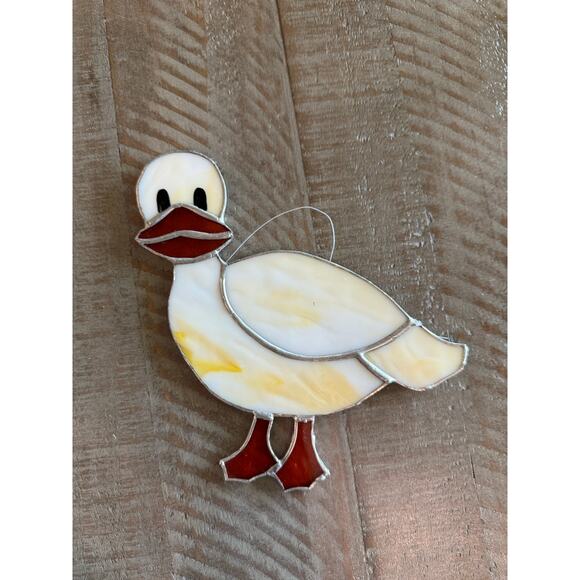 Set of 2 Vintage Stained Glass Handmade Farmyard Duck Goose Suncatchers 7"x6.5" - Picture 7 of 7